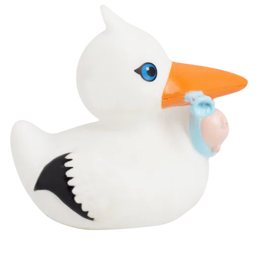 Badeand-stork med baby