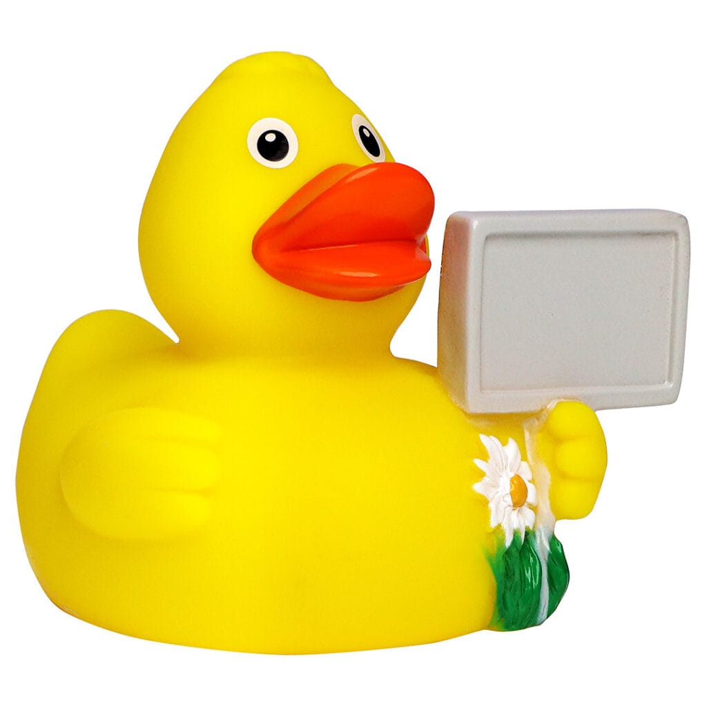 Badeand med skilt for sticker – Kvakky Duck